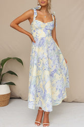 Print Tied Strap Sleeveless Vacation A-Line Midi Dresses